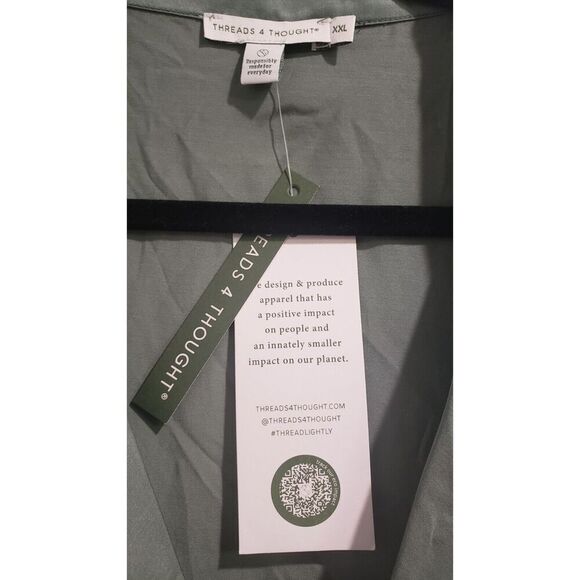 Threads 4 Thought Women's Sheena Sateen Button-Up Shirt Green XXL NWT - Picture 3 of 7